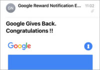 詐欺！Google報酬メール「Google Gives Back. Congratulations !!」
