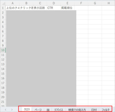 Googleサーチコンソール　Excelとしてダウンロード